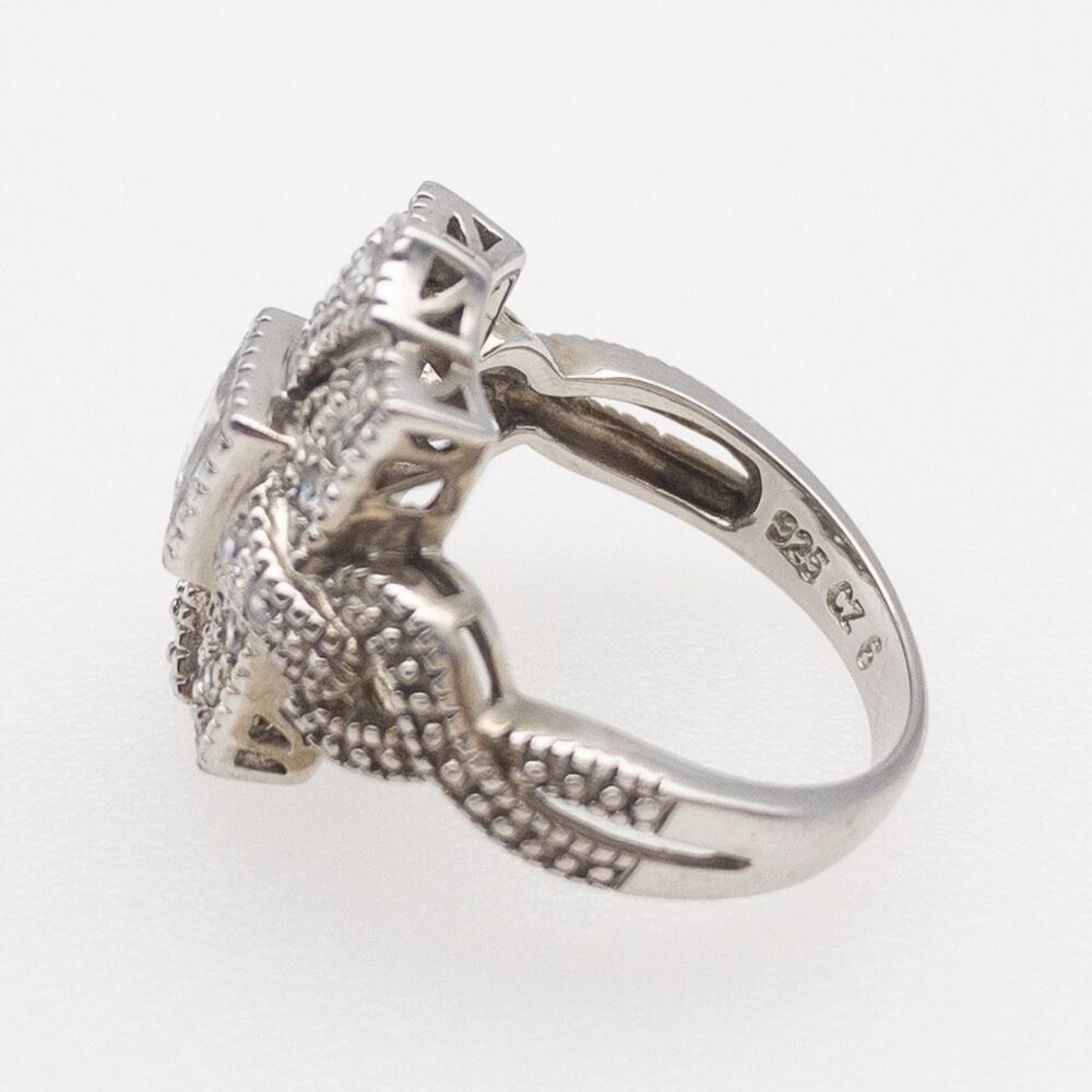 Vintage Inspired 925 Sterling Silver CZ Cocktail Ring Art Deco Style Size 6 - Picture 2 of 12